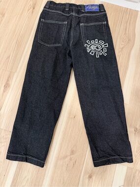 Always Black Relaxed Men's Jeans with White Back Graphic